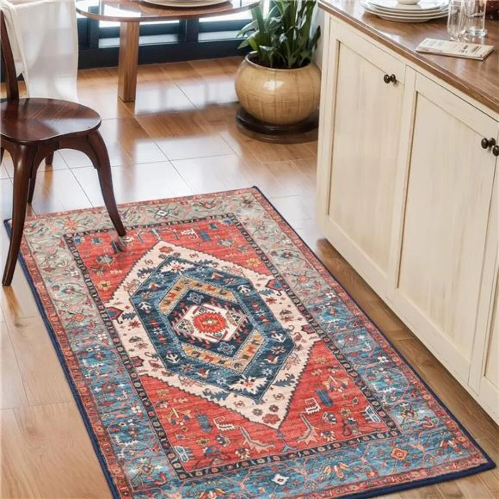 Boho Rugs for Entryway, 2x3 Rust Entryway Rug Non-Slip Washable Small Area Rug